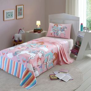 Jogo de Cama Infantil Döhler Fantasia Rosa 130 Fios