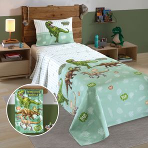Kit Jogo de Cama + Toalha de Banho Infantil Döhler Dino Verde