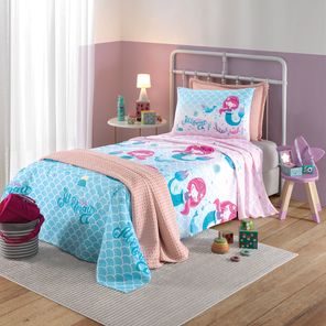 Jogo de Cama Infantil Döhler Sereia Rosa 130 fios 3 peças