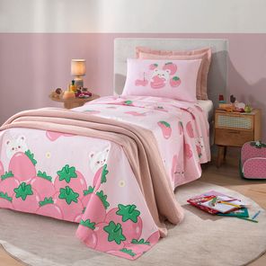 Jogo de Cama Infantil Döhler Morangos 130 fios 3 peças