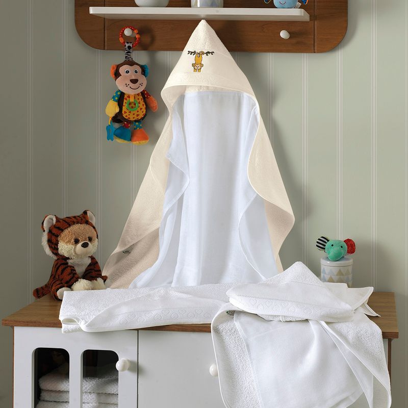 Toalha-de-Banho-com-Capuz-Dohler-Baby-Love-para-Bordar-Marfim