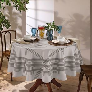Toalha de Mesa Redonda Döhler Clean Luna Cinza 8 Lugares